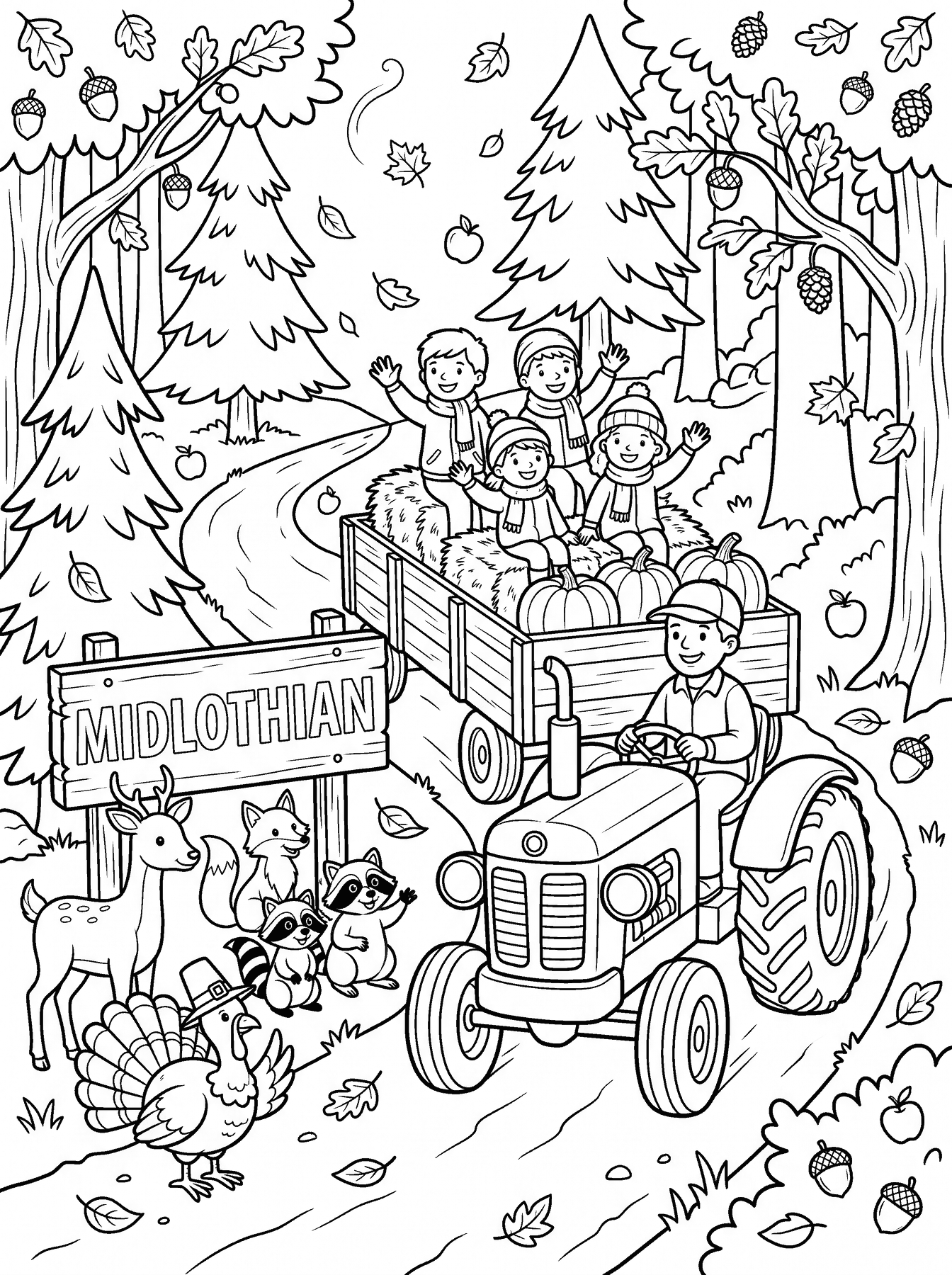 Autumn Hayride & Woodland Critters — Midlothian Weekly printable coloring page