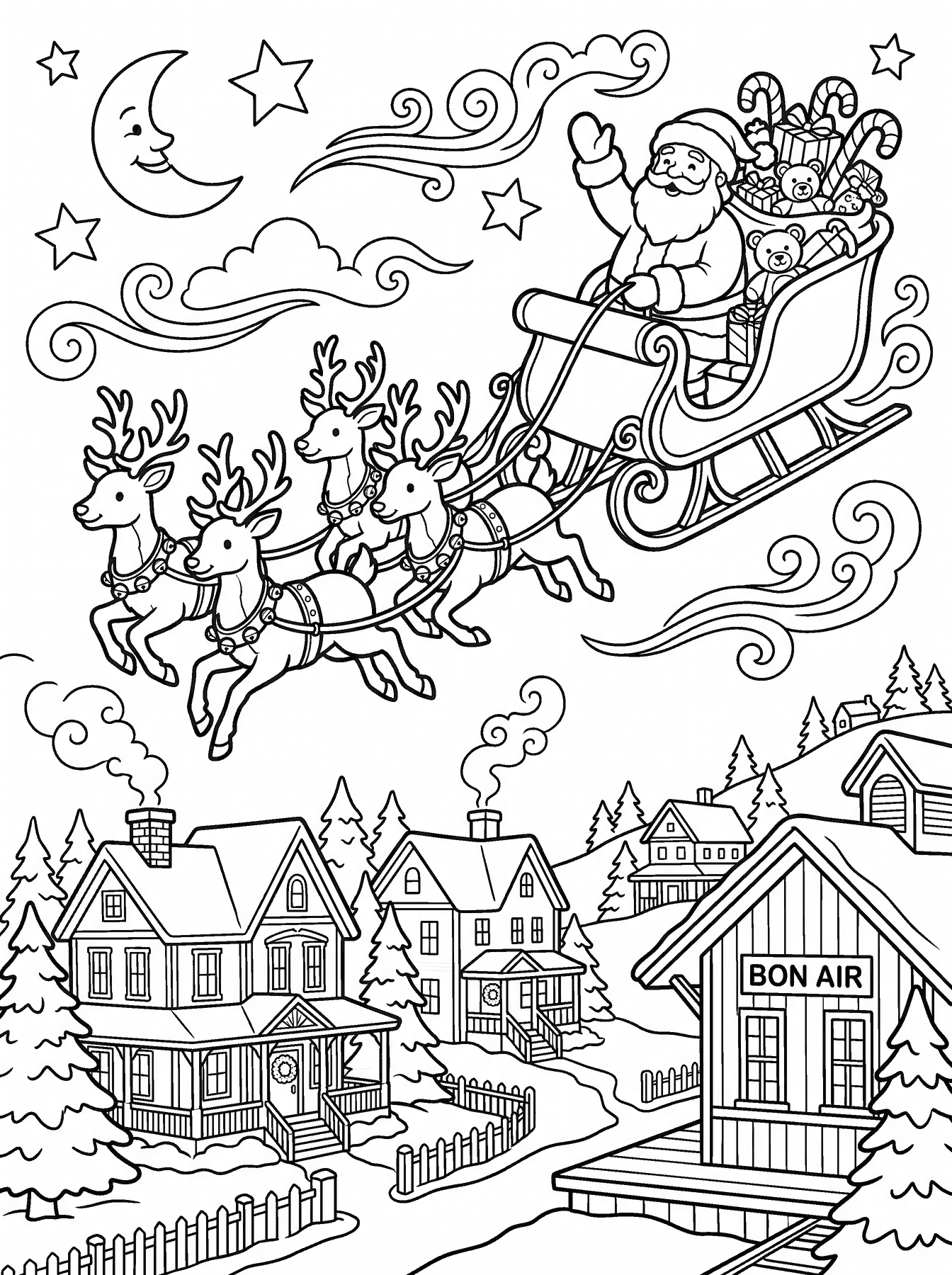 Santa’s Sleigh Over Victorian Bon Air — Midlothian Weekly printable coloring page